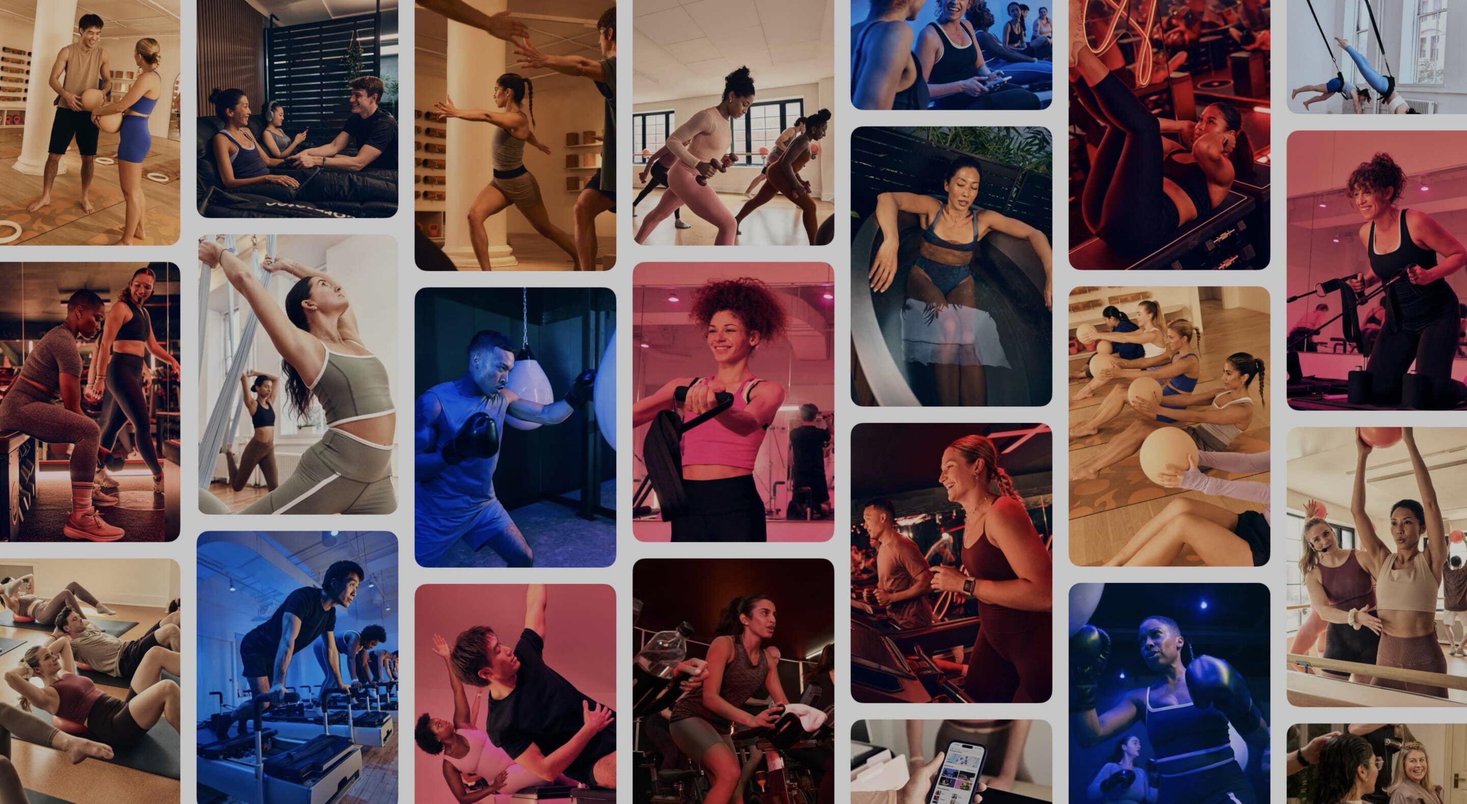 Collage of ClassPass members in fitness and wellness classes